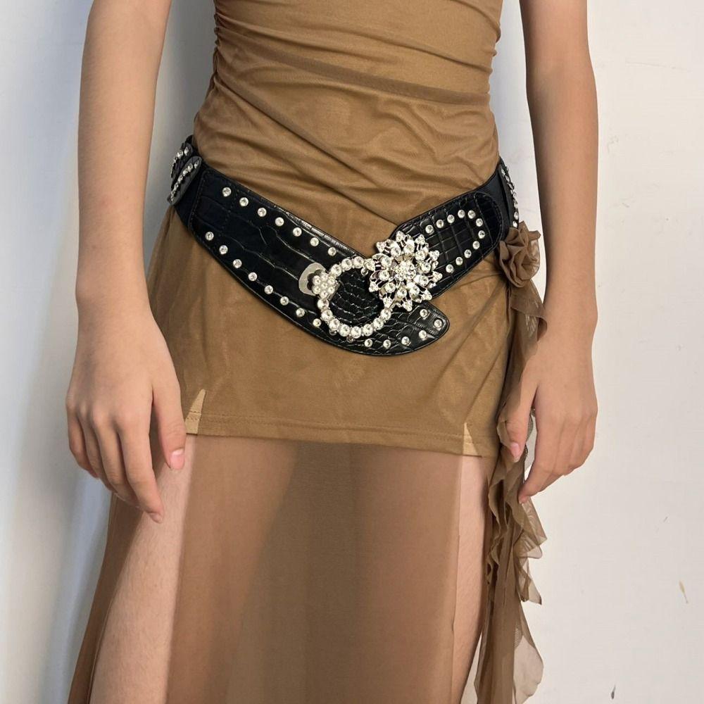 Waist Closure Waist Corset Belts Shiny Wide Rhinestone Belt Elegant Elastic Cummerbunds Girl