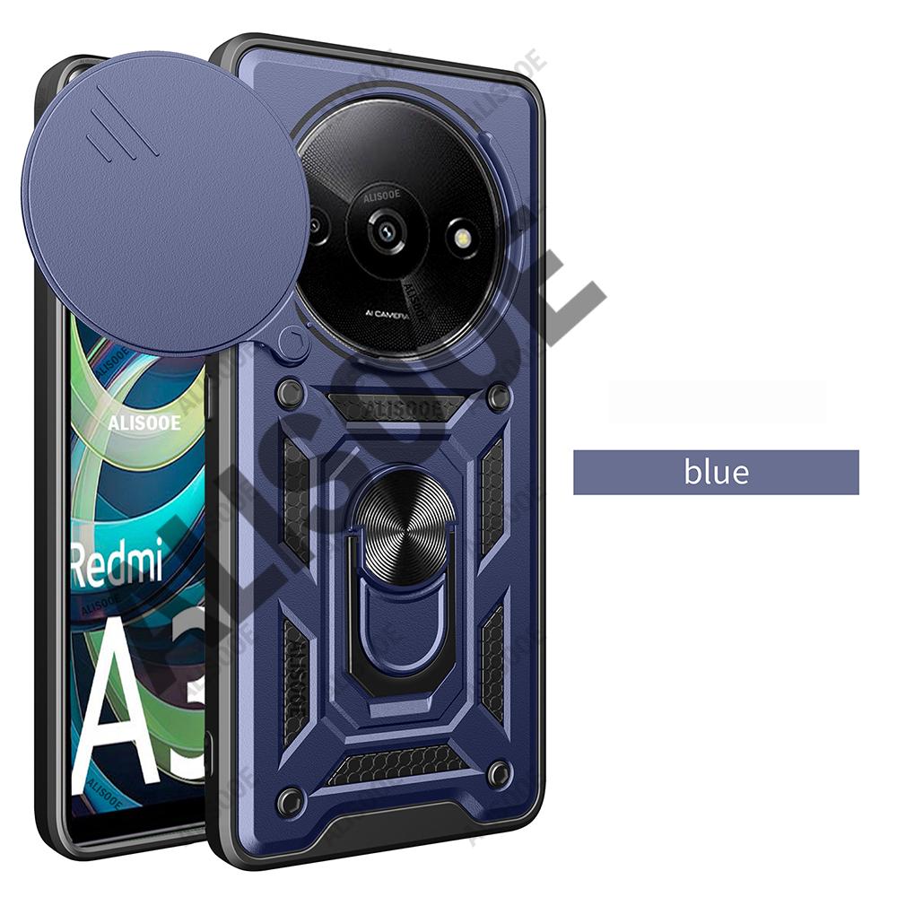 Funda для Redmi A3 Чехол Slide Camera Lens Protection Armor Ring Stand Защитный чехол для Xiaomi Redmi A3 Противоударный чехол