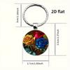 Red Yellow Blue Rose Design Keyring With Zinc Alloy And Glass For Collectors Item