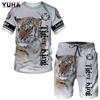 YUHA,Tiger King 3D Printed Men's T-shirt+Shorts Suit Unisex Cool Animal Summer O-Neck Tops Men/Women Couple Sport Wear Tracksuit
