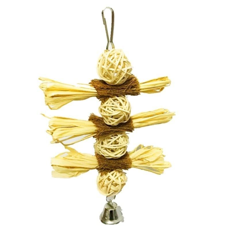 Деревянная милая игрушка для жевания для домашних птиц, натуральная трава, игрушка для попугая, жевание, качающийся мяч, люфа, шарики из лозы, подвесные аксессуары для клетки для птиц