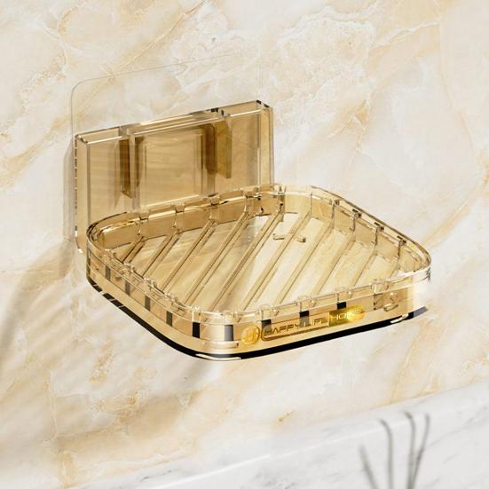 Wall-mounted Soap Box with Removable Drainage Tray Strong Load-bearing Self Adhesive Easy