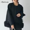 Korean Ulzzang Autumn Winter Women Stylish Black Coat O Neck Casual Loose Basic Plus Size Jacket Feminine Elegant Ladies' Outerwear