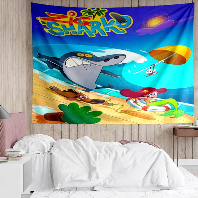 Zig & sharko Print Tapestry, Backdrop, Easy Setup, Ideal for Bedroom, Office & Living Room, with Aesthetic Wall Hanging Decor.
