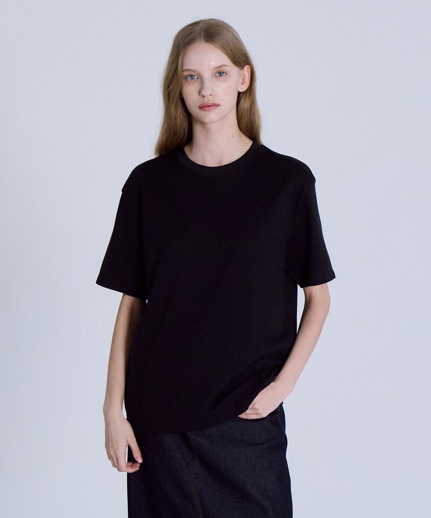 BASIC HOUSE Women'S 40-Count Relaxed Fit Crew Neck Short Sleeve T-Shirt Black Lats0209