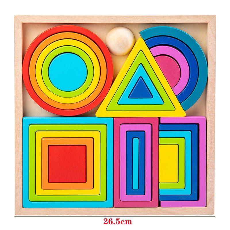 3Children's Early Education with Rainbow Building Blocks Puzzle Intelligence Development Assembling Educational Toys Boys and Girls