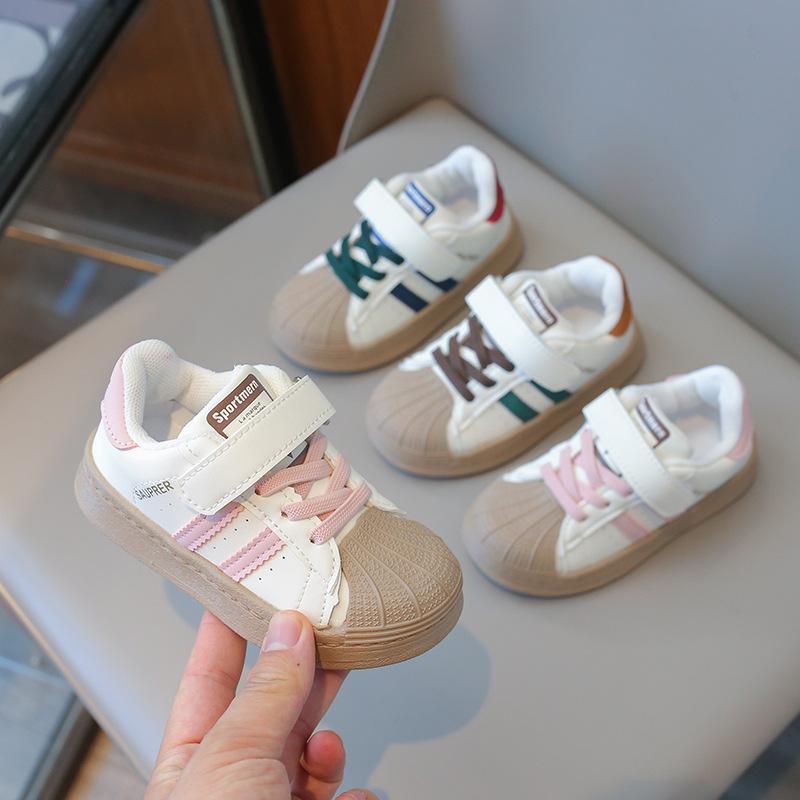 Children's sneakers, simple style for boys and girls, soft-soled, non-slip, shell-toe board shoes, children's casual shoes, single shoes, white shoes