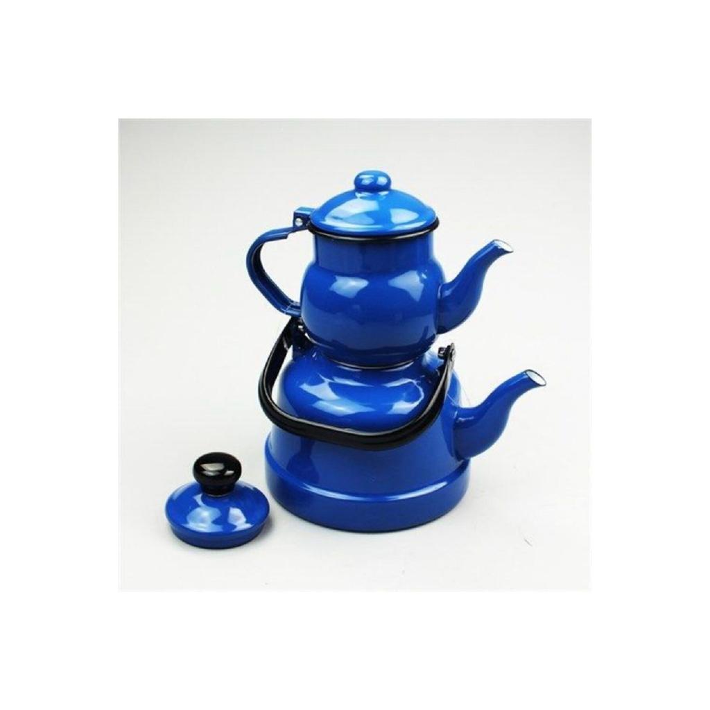 Эмалированный ностальгический набор чайников небольшого размера синего цвета