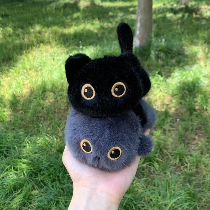 Kawaii Black Cat Plush Toys Cute Squishy Grey Cat Doll Stuffed Animals Plushies Small Pendant Birthday Christmas Gift Bag Decor