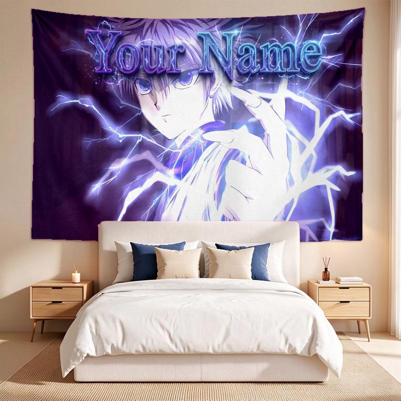 Killua (1) Custom Name Tapestry Wall Hanging Tapestry Wall Art Decor for Bedroom Living Room