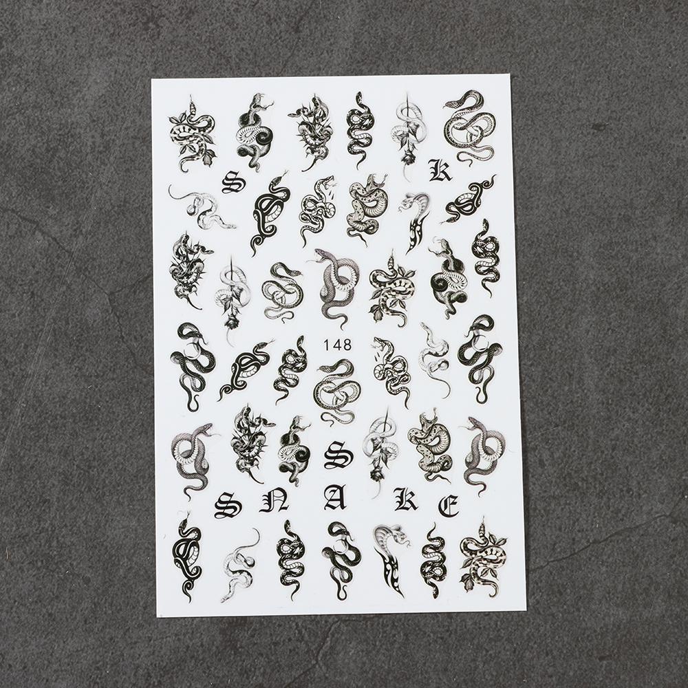 Nail Decals Self Adhesive Slider 3D Black Dragon Snake Nail Stickers Gothic Style
