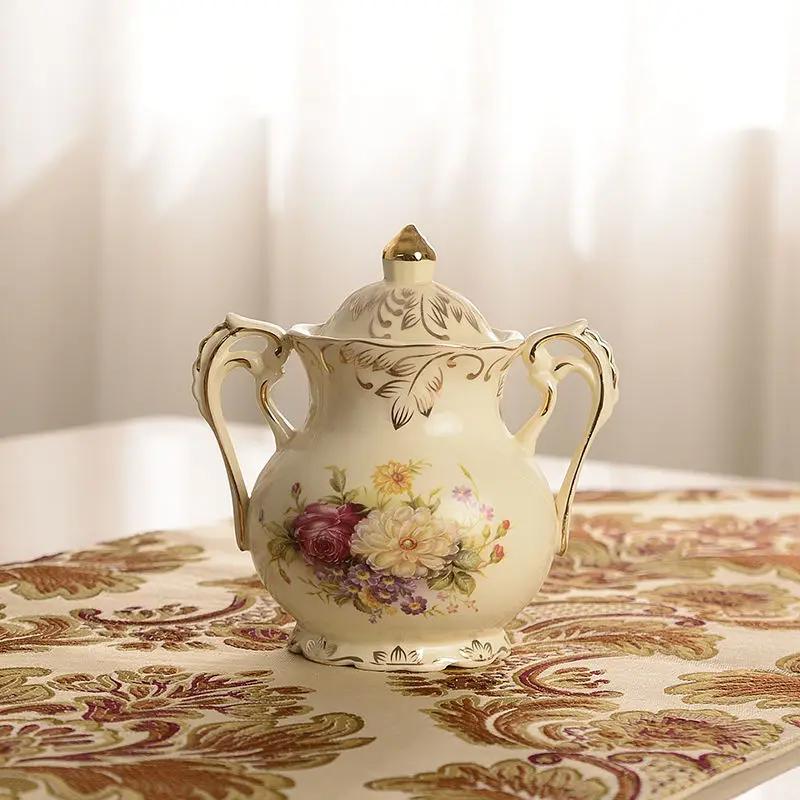 Розы Цветы Костяной фарфор Кофейный сервиз Британский фарфоровый чайный сервиз Керамический горшок Сливочник Сахарница Чайник для чаепития Кофейная чашка Кружка Кофе