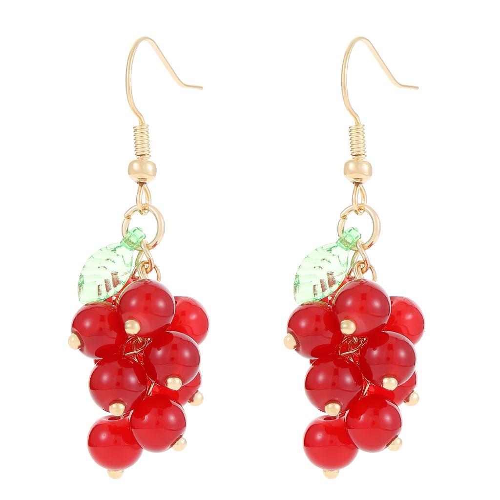 Sweet Retro Red Grape Earrings Female Fresh Summer Theme Fruit Design Dangling Drop Earrings Girls Versatile Fashion Accessories