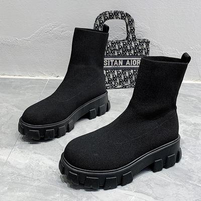 Новые женские роскошные женские сапоги больших размеров, пара носков, женские повседневные вязаные ботильоны с толстой подошвой 35-43