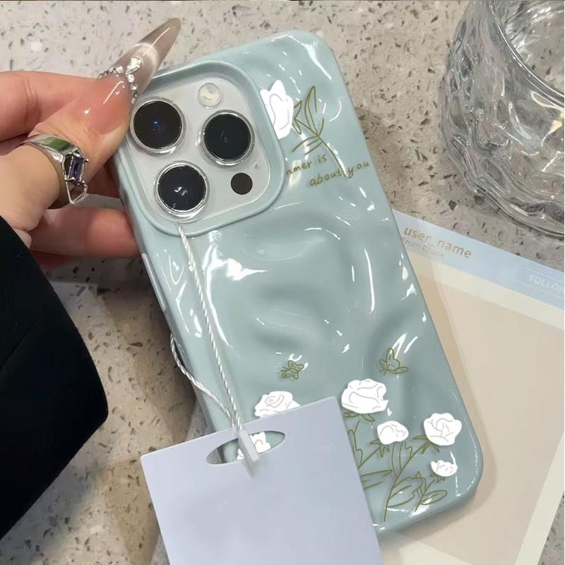 Желтый чехол для телефона с белым цветочным принтом для IPhone 17 Pro 16 15 14 13 12 11 Pro Max Plus 17Air 16E Мягкий ТПУ чехол со сморщенной текстурой