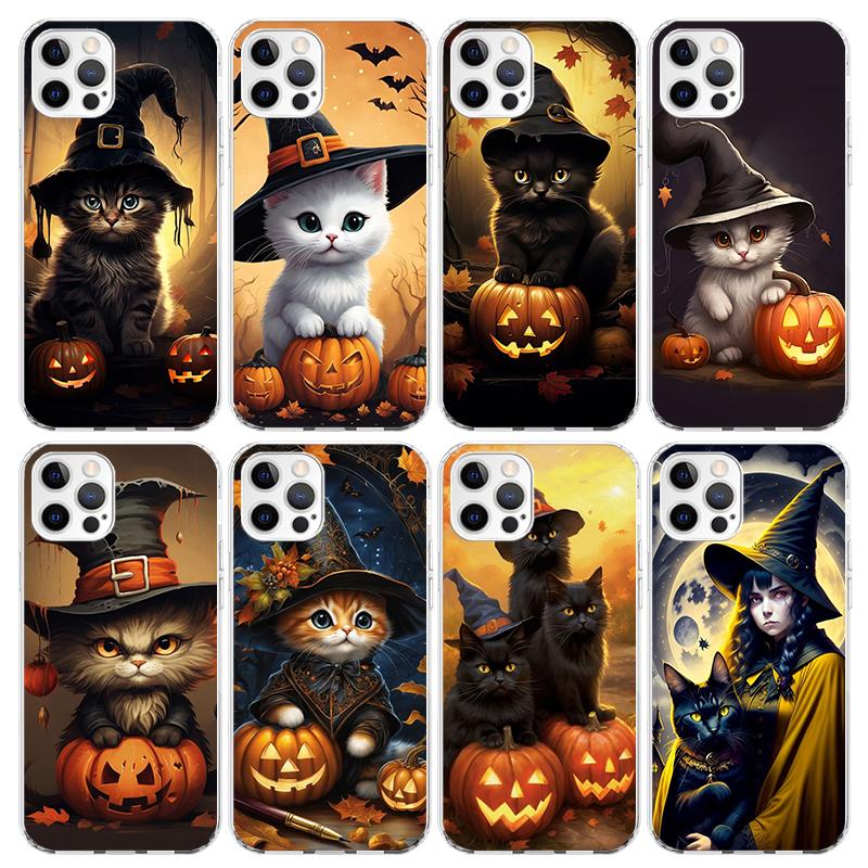 Black Kitten Halloween Pumpkin Phone Case For iPhone 17 Air 11 13 Mini 14 15 Plus 16 12 Pro Max 16E SE 7 8 Pattern Soft TPU Back