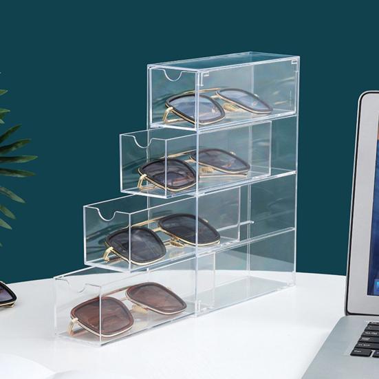 4Pcs Eyeglass Case Storage Organizer Large Capacity Dustproof Transparent Stackable Sunglass Glasses Storage Box with Lid