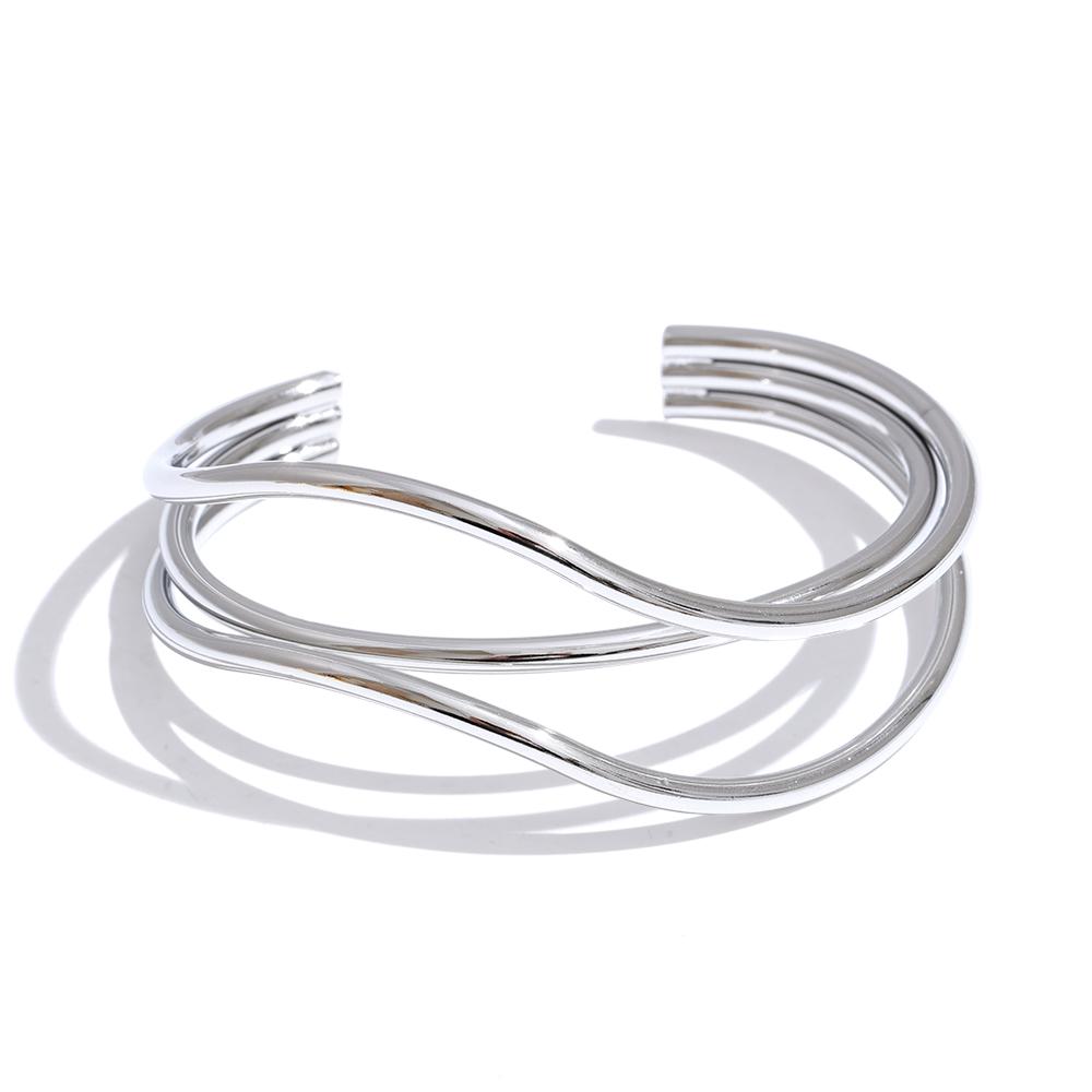 Yhpup 60mm Stainless Steel Layered Open Wrist Bracelet Bangle for Women Trendy Personalized Jewelry Tarnish Resistant