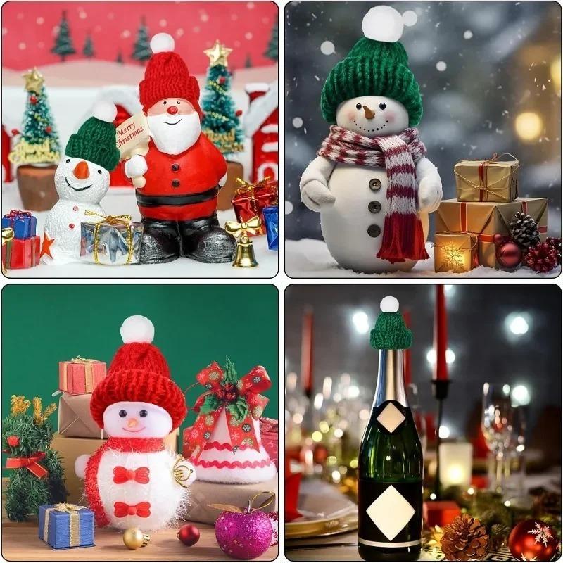 Mini Santa Hat Knitting Cap Scarf Set Christmas Wine Bottle Cover Topper Doll Clothes Craft DIY Xmas Bottles Holder Table Decor
