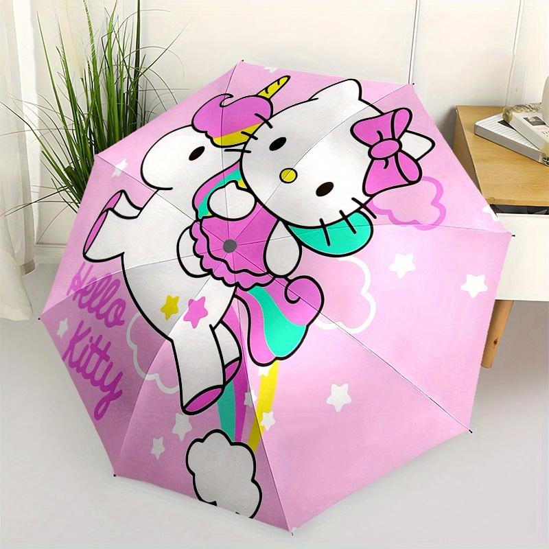 Hello Kitty, Unicorn Automatic Open/Close Umbrella-Cute Umbrella with Cute Design, Portable 3-Fold Compact Umbrella for Men & Women, Hallowe