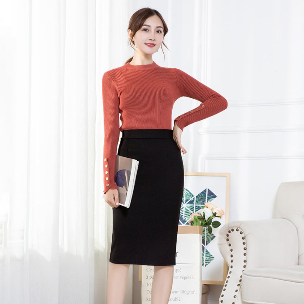Elastic Plus Slimming Solid Office Tight Pencil Elastic Plus Sizes [RED RAY] [Red Ray] Women's Skirt, Waist, Sizes, Effect, Color, Wear, Skirt, Skirt,
