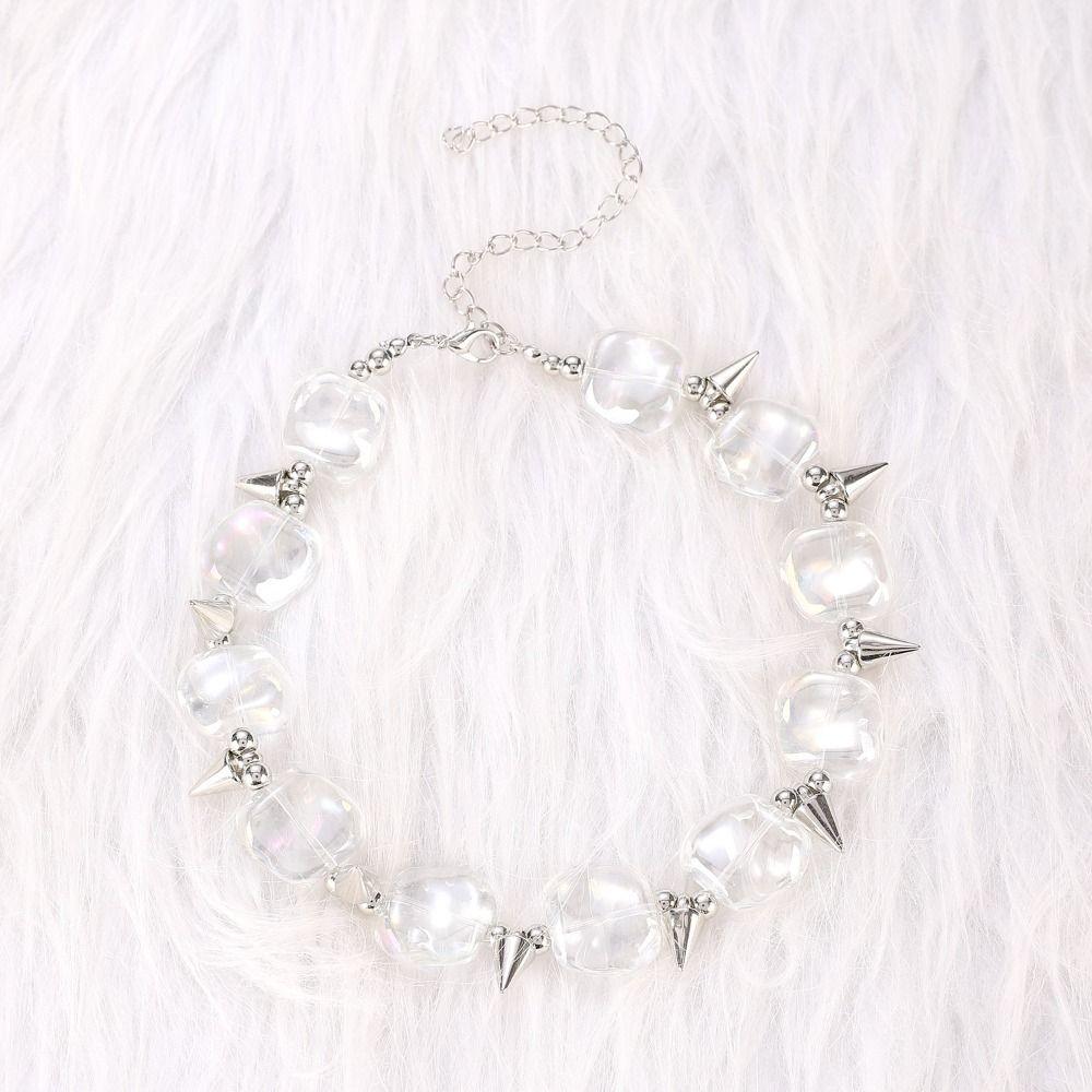 Готическое ожерелье с заклепками и бусинами, преувеличенный панк чокер, женская модная цепочка на ключицу для вечеринки