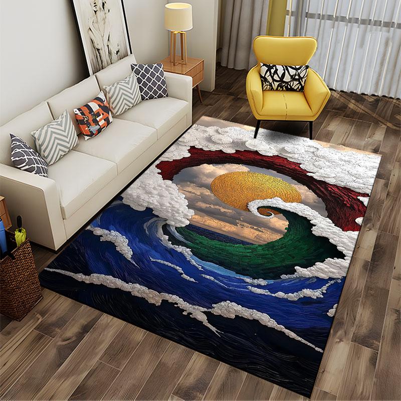 Abstract Ocean and Sun Carpet suitable as a non-slip mat for the living room or bedroom sofa
