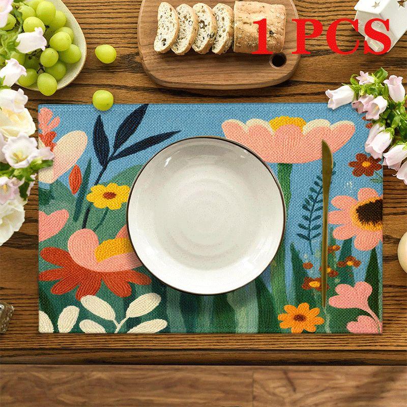 4/6pcs Rectangular Placemats - 12X18 Inch Pastoral Style Floral Print Heat-Resistant Table Mats