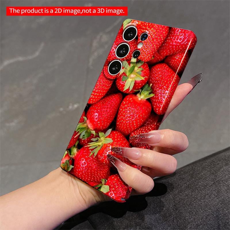 2DFlat Samsung phone case Fresh Red Strawberries Close-Up Phone Case Applicable to Galaxy S23 S24 S25ULTRA S26 A12 A14 A15 A16 A54 A55