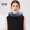 Fake Collar Solid Color Embroidery Lace Flower Medieval Gowns Costumes Pleated Lace-up Neckpiece Halloween Cosplay Props