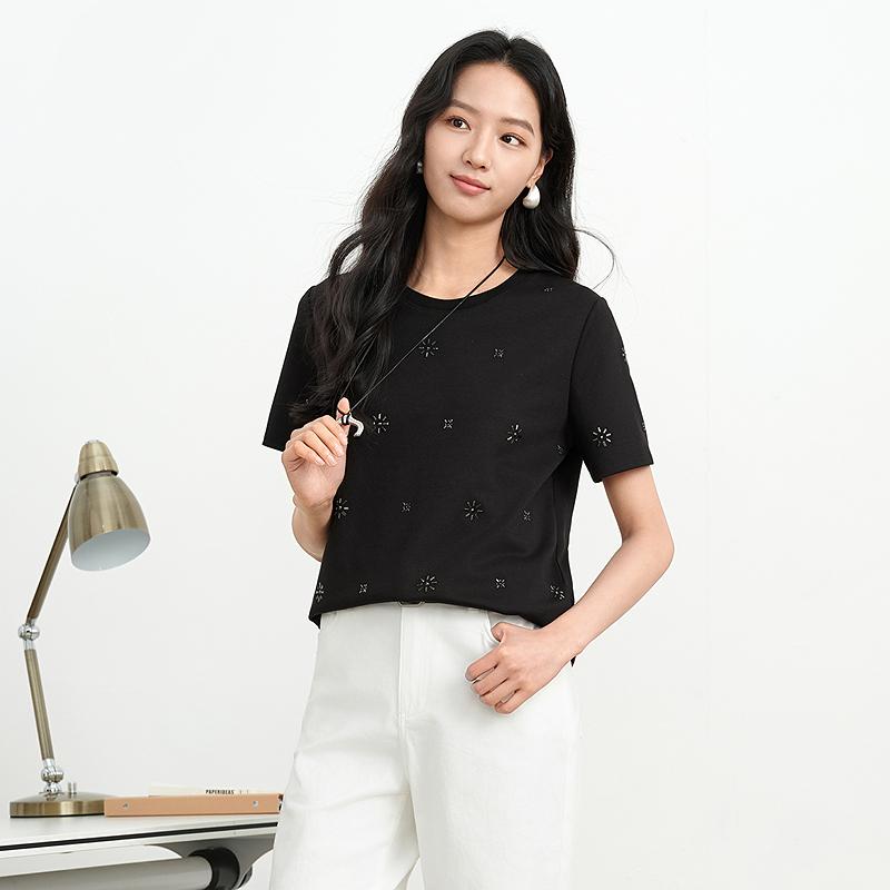 Jiuzi Leisure Sunflower Hot Diamond Lyocell Short-sleeved T-shirt