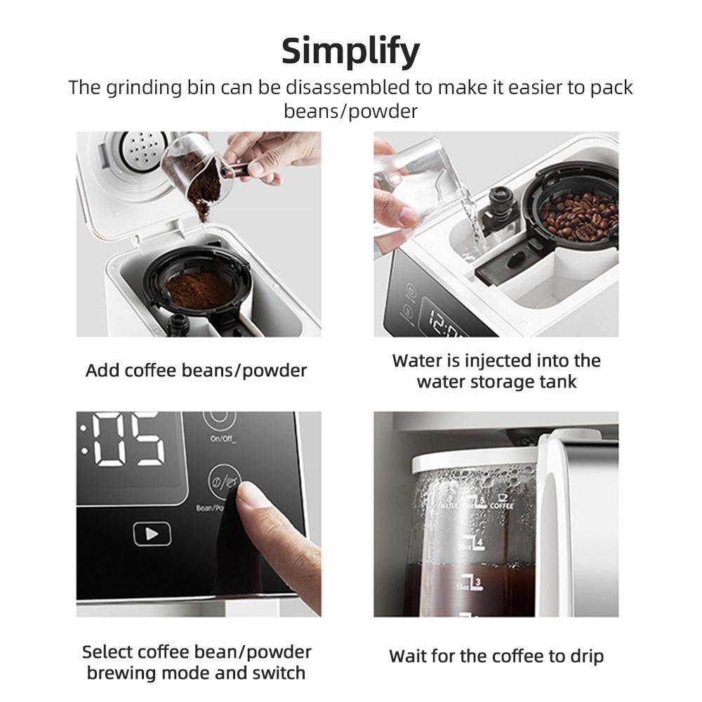 Капельная кофеварка, американская кофемашина на 5–10 чашек со встроенной кофемолкой, резервуар для воды на 780 мл, сохраняет тепло