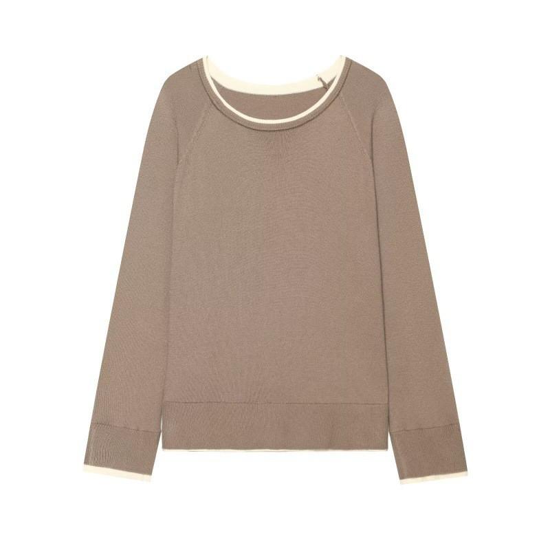 Womens Long Sleeve Crew Neck Striped Knit Sweater Casual Layered Top 2026 Fall