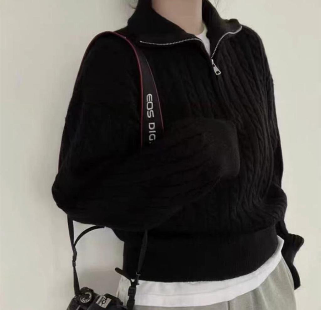 Винтажная уличная одежда трикотажные пуловеры женские повседневные свободные молнии однотонные свитера осень