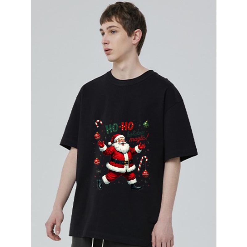 Christmas T-Shirt Black Santa Claus with Ho Ho Holiday Magic Print for Festive Season