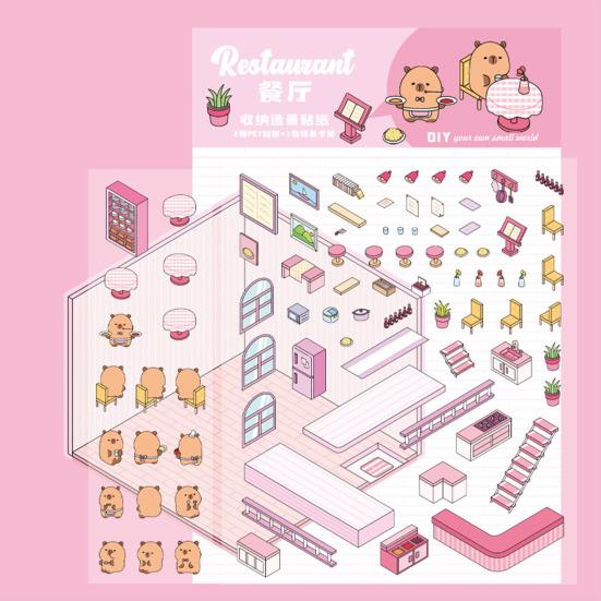 1/8 шт DIY 3D наклейки для дома телефон/ноутбук мультфильм миниатюрные сцены наклейки десерт магазин книжный магазин наклейки