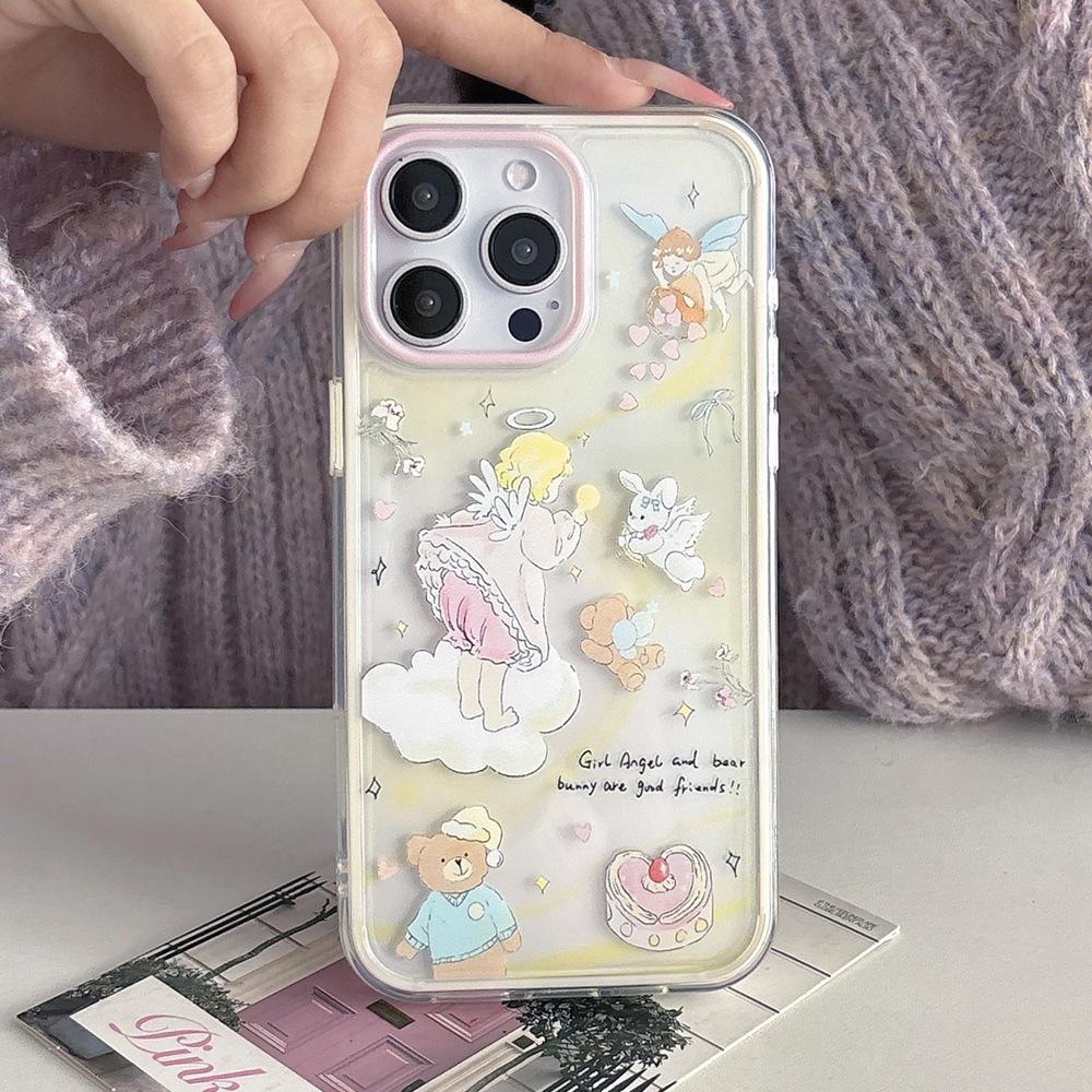 Иллюстрация Ангел Медведь Подходит для iPhone17 противоударный чехол для мобильного телефона Цветной 2-в-1 Apple 16/15 защитный чехол