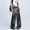 Y2k винтажные женские джинсы Harajuku Star Patchwork широкие корейские джинсовые брюки стираные мешковатые брюки уличная одежда