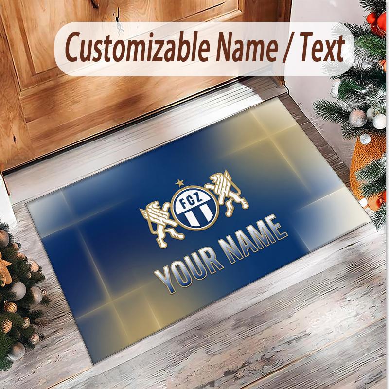 Personalized Crystal Velvet Carpet FC Zürich Pattern Non Slip Floor Rug