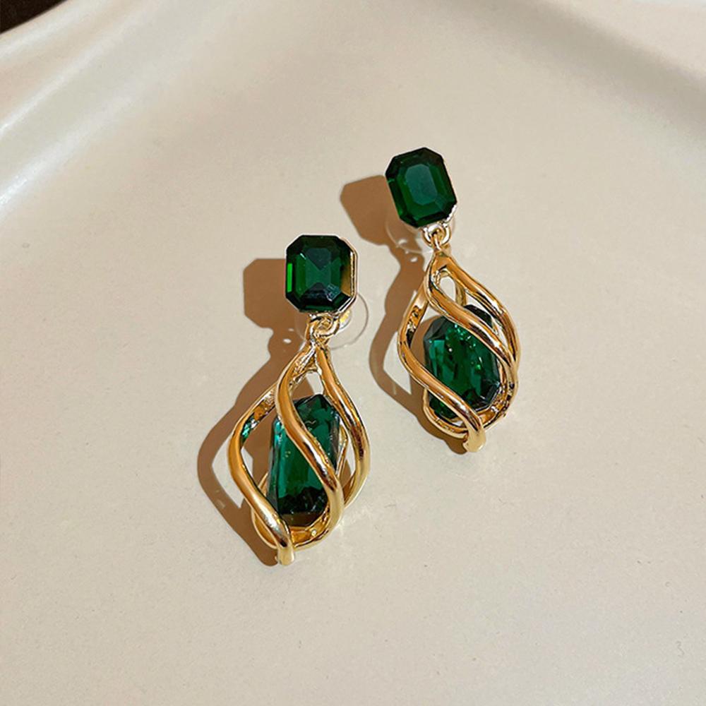 Non Pierced Green Blue Resin Clip On Earrings For Women Wedding Party Gift Geometric Jewelry Fake Piercing Ear Cuff Earring