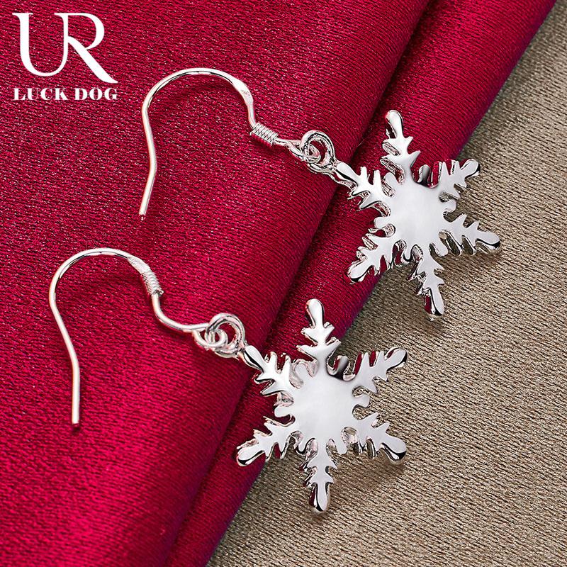 925 Sterling Silver Snowflake Pendant Piercing Earrings Fashionable Wedding Jewelry