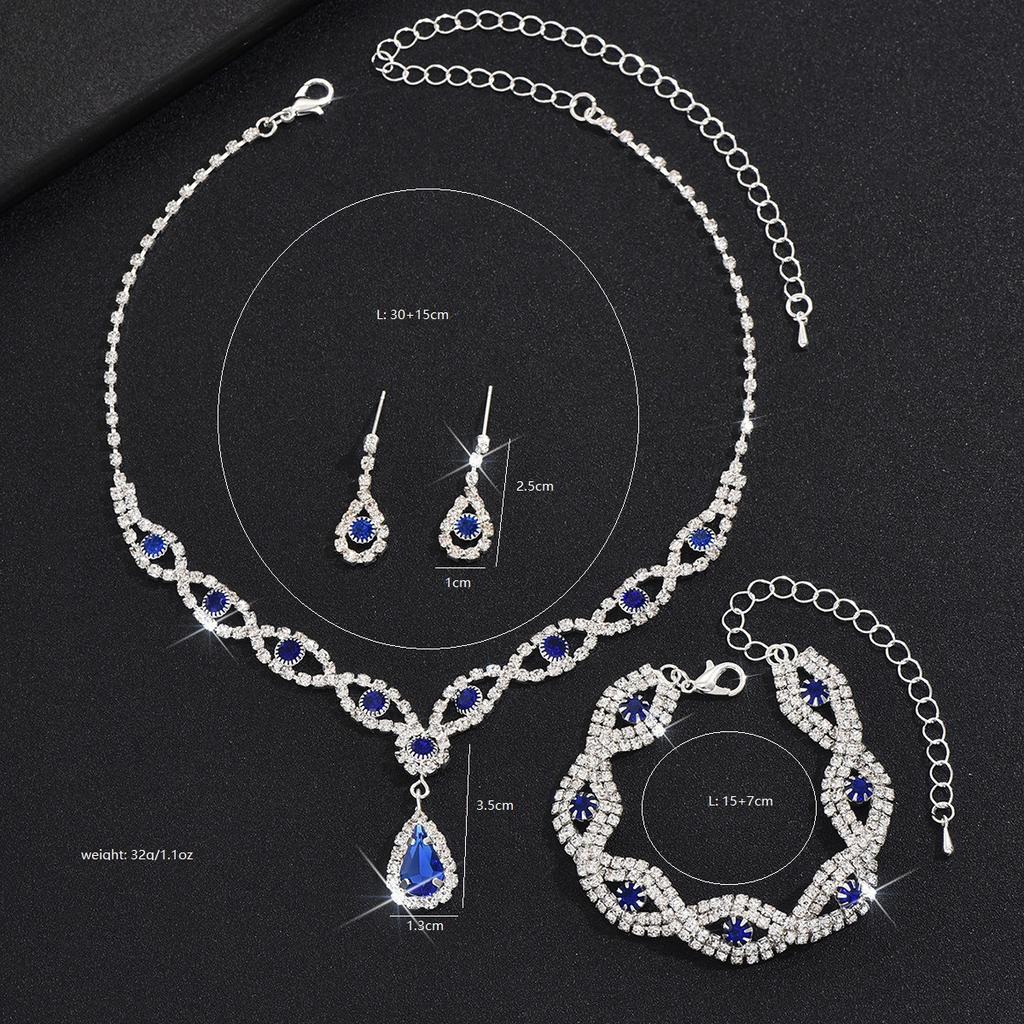 Темпераментный светлый роскошный комплект из ожерелья, браслета и серег со стразами Темпераментный комплект из полных бриллиантов