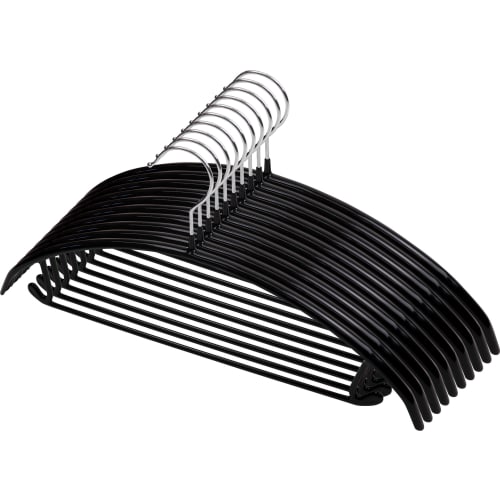 ROROPOCO Non-Slip Hangers (with Hooks & Bars) - Set of 10, Black - Non-Slip, Mark-Free, Shape-Retaining, and Slim Fit - Ideal for Clothes, Pants, and