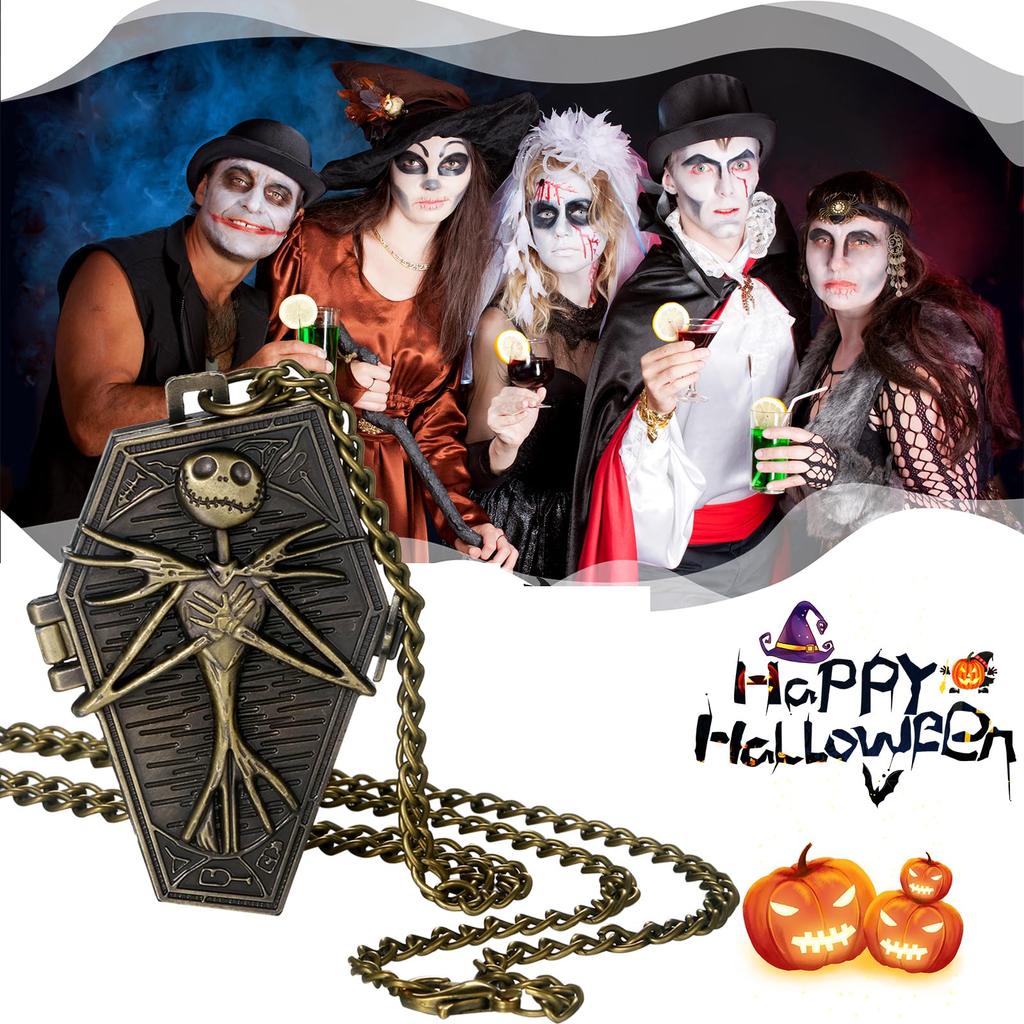 JEWELRYWE Череп Череп Карманные часы Антикварный замок карманные часы кулон ожерелье часы на день рождения годовщина рождественский подарок бронза косплей Хэллоуин