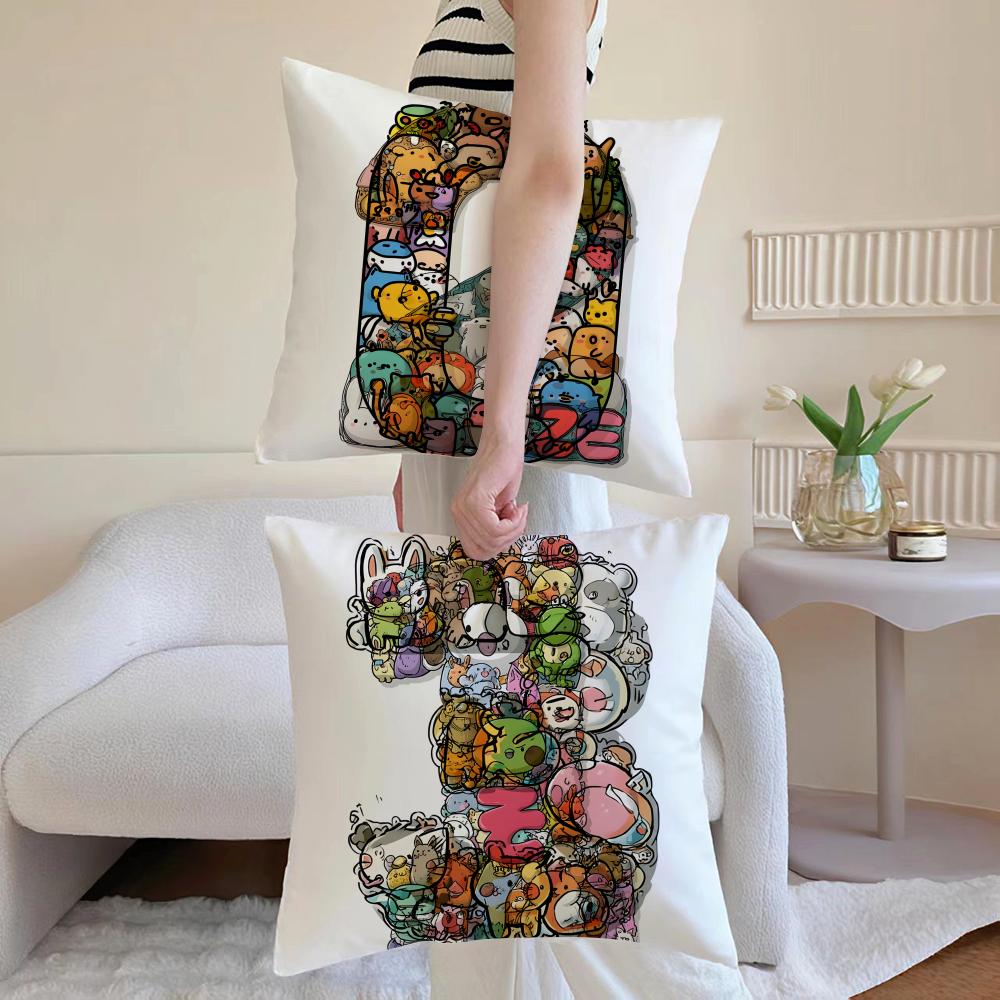 Digital Design Cushion Cover Anti-dustmite Pillowcase Invisible Zipper Silky Short Plush Sofa Cushion Cover