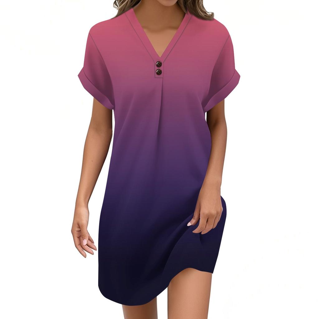 Женский модный джемпер с V-образным вырезом и градиентным принтом, повседневное платье на пуговицах