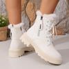 Women's Autumn Winter Ankle Boots Thick Sole Warm Plush Cotton Shoes Woman Black White Pu Leather Platform Botas Mujer