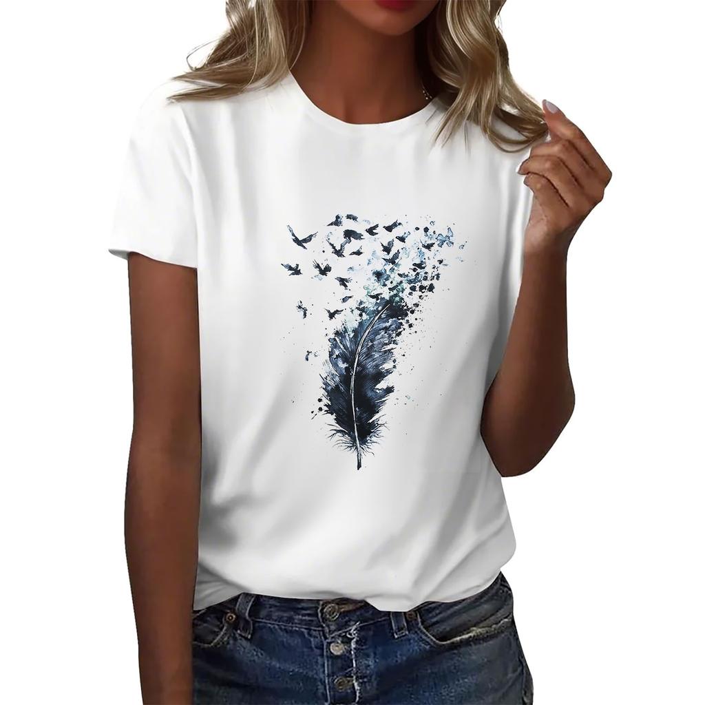 Women's Round Neck Casual Printed Short-sleeved T-shirt Top