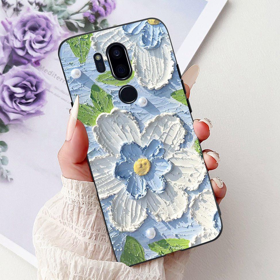 Чехол для LG G7 ThinQ Черный Силикон Милый Кот Модные Цветы Крутая Расписная Задняя Крышка Для Телефона LG G7ThinQ LMG710EM