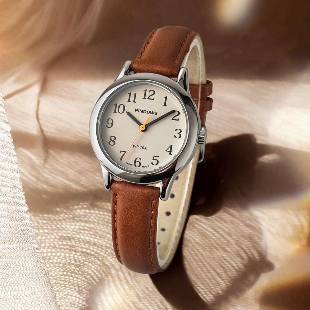 PINDOWS Women's Analog Wristwatch 32mm Leather Band